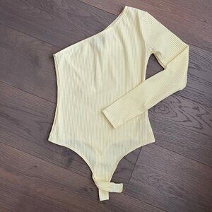 OW Intimates Scandinavia Twiga 1 Shoulder Ribbed Poly Bodysuit Pale Yellow Sz 2